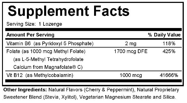 Supplement facts label for a lozenge with detailed nutritional information.