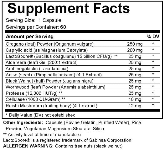 Supplement facts label with detailed ingredient list and nutritional information.