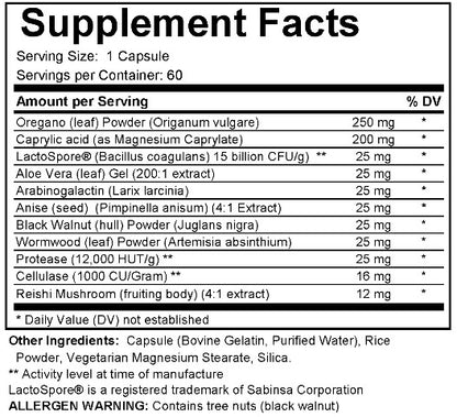 Supplement facts label with detailed ingredient list and nutritional information.