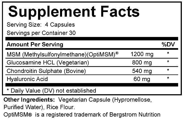Supplement facts label with detailed nutritional information on a white background