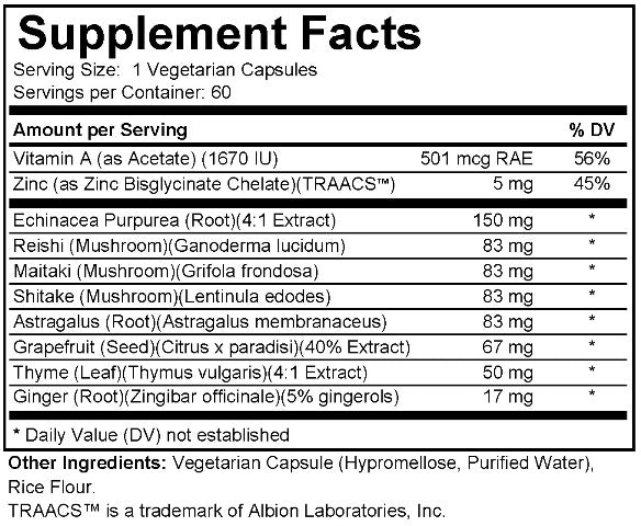 Supplement facts label with various vitamins and herbs listed