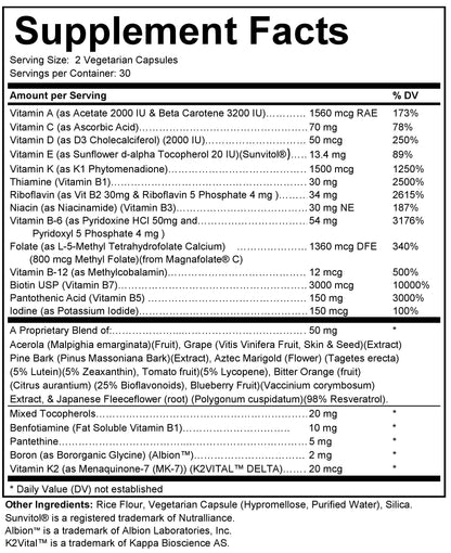 Supplement facts label with detailed nutritional information on a white background